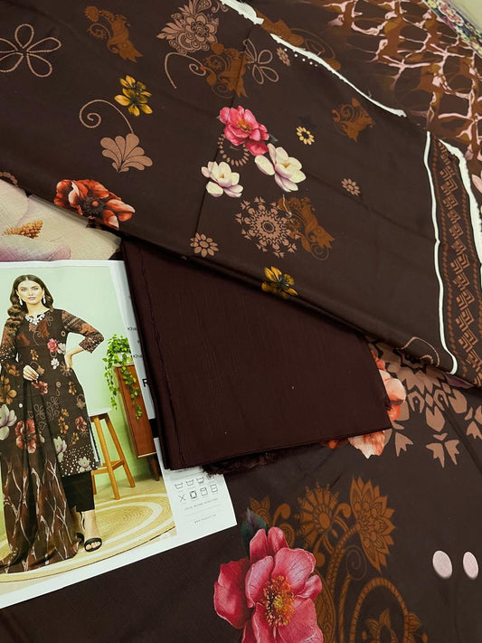 Premium 3-Piece Khaddar (Dark Brown)– Elegance in Every Thread.
