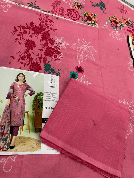 Premium 3-Piece Khaddar (Pink)– Elegance in Every Thread.