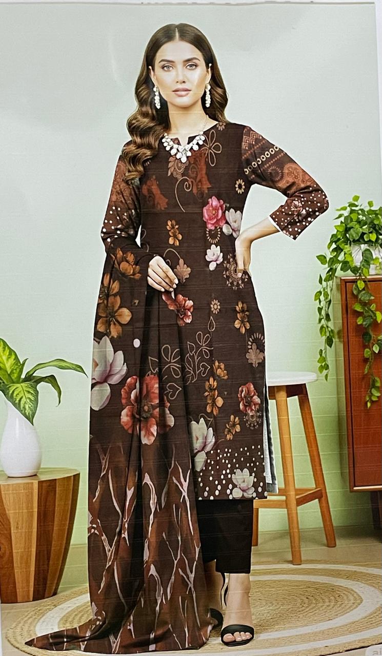 Premium 3-Piece Khaddar (Dark Brown)– Elegance in Every Thread.