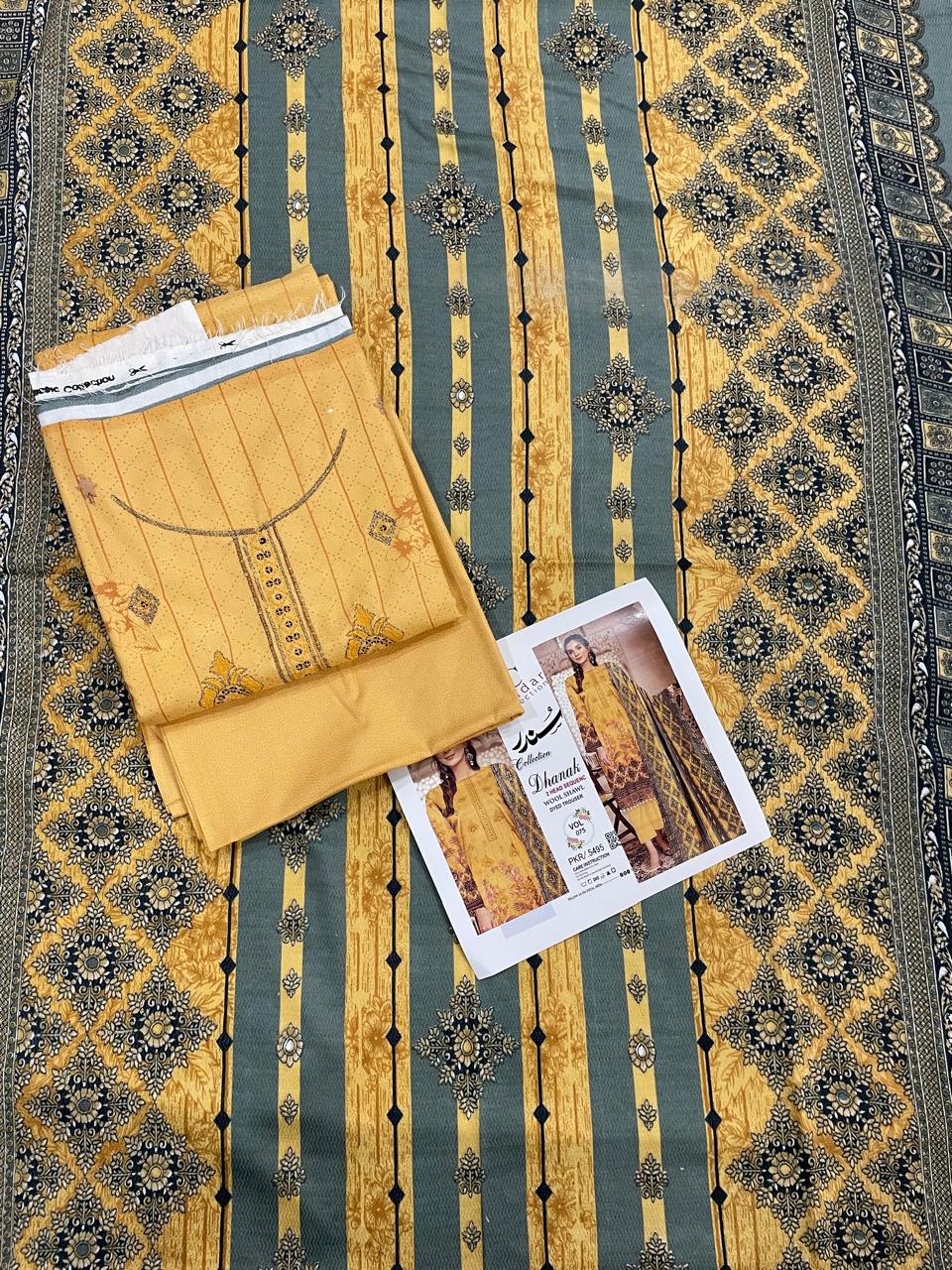 Winter Grace – 3-Piece Digital Dhanak Embroidered Suit (Yelloe)