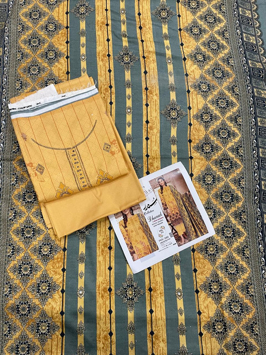 Winter Grace – 3-Piece Digital Dhanak Embroidered Suit (Yelloe)