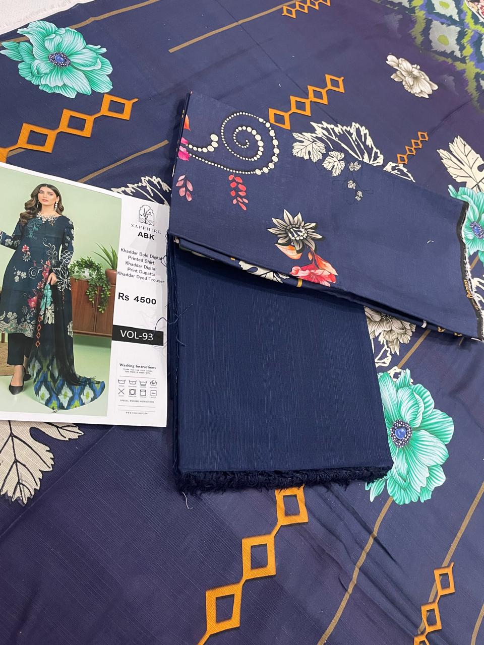 Premium 3-Piece Khaddar (Navy Blue)– Elegance in Every Thread.