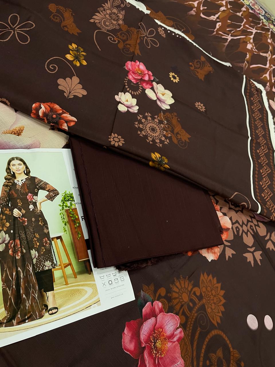 Premium 3-Piece Khaddar (Dark Brown)– Elegance in Every Thread.