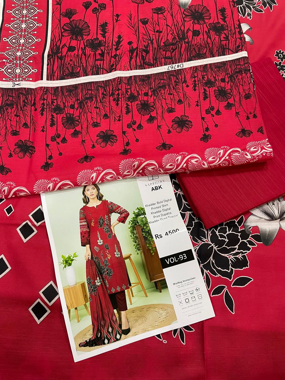 Premium 3-Piece Khaddar (Red)– Elegance in Every Thread.