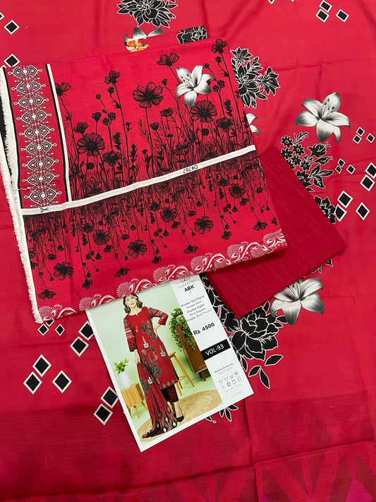 Premium 3-Piece Khaddar (Red)– Elegance in Every Thread.