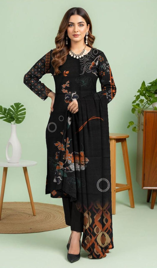 Premium 3-Piece Khaddar (Black)– Elegance in Every Thread.