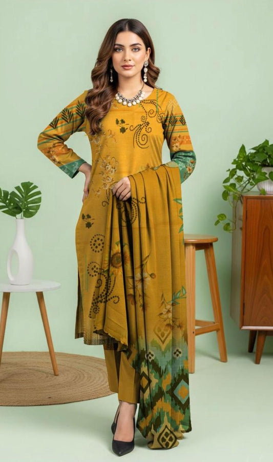 Premium 3-Piece Khaddar (Yellow)– Elegance in Every Thread.