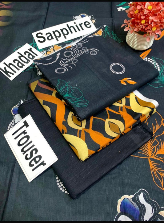 Premium 3-Piece Khaddar (Black)– Elegance in Every Thread.