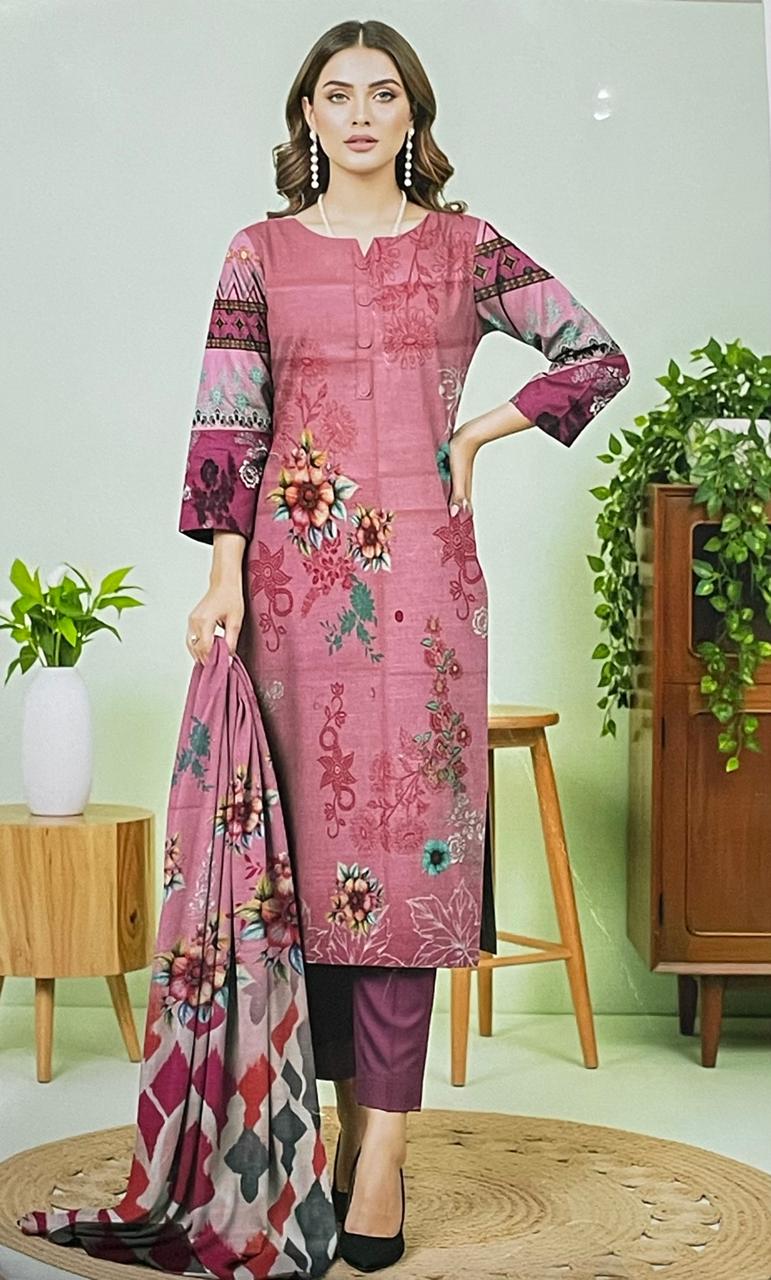 Premium 3-Piece Khaddar (Pink)– Elegance in Every Thread.