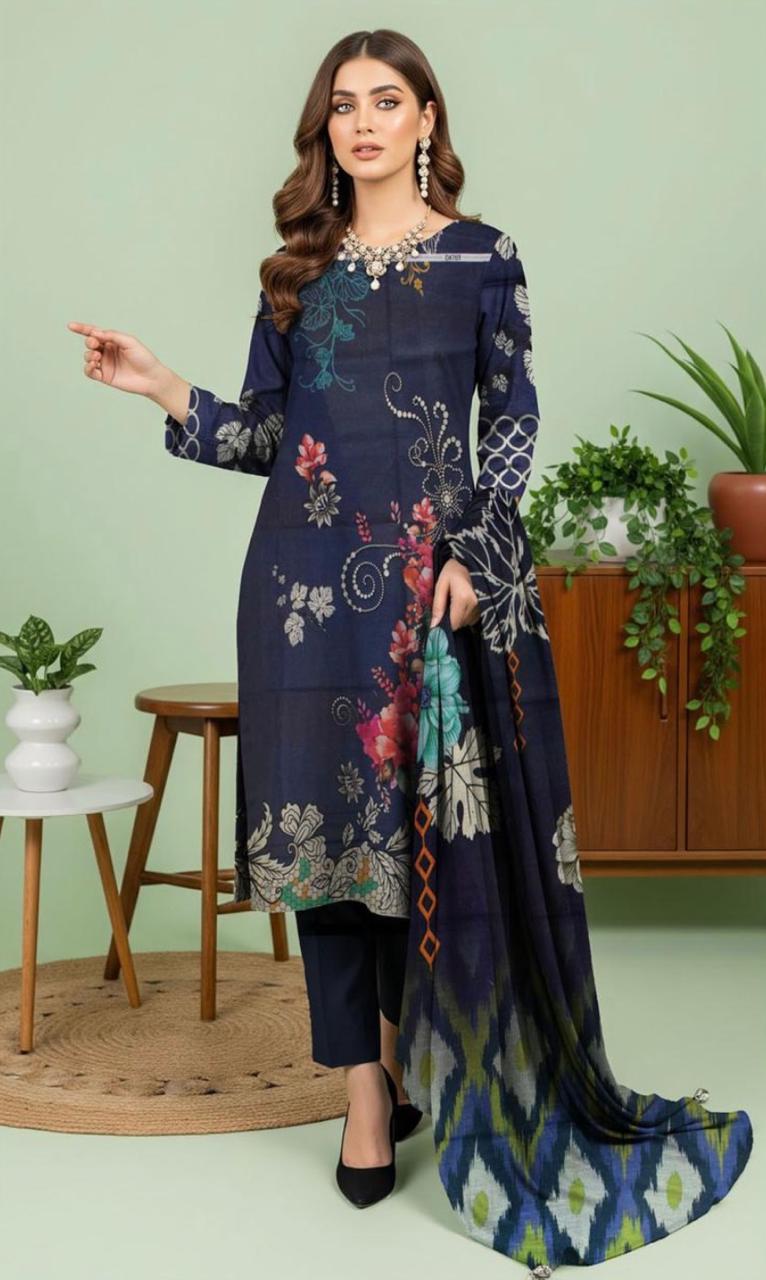 Premium 3-Piece Khaddar (Navy Blue)– Elegance in Every Thread.