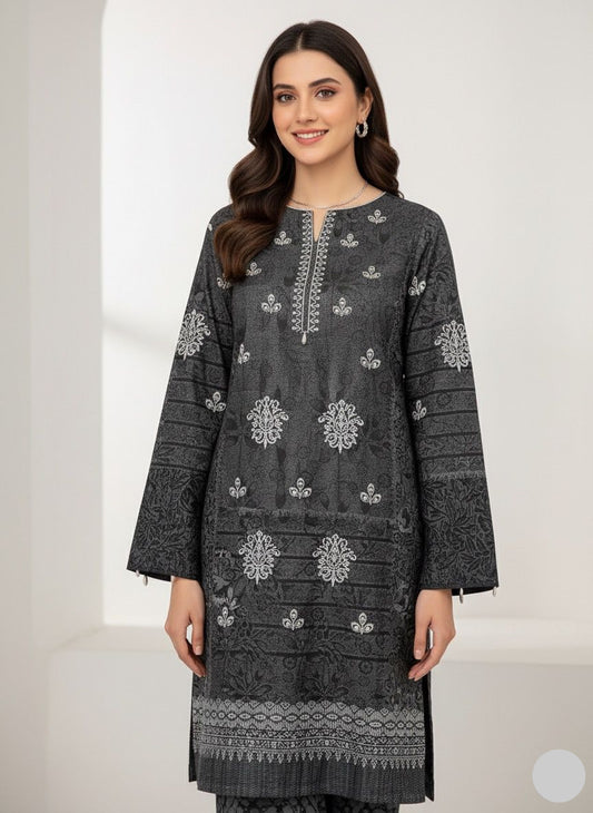 Winter Grace – 3-Piece Digital Dhanak Embroidered Suit (Black)